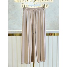 Sentez SZ-5664-B Bej Renk Pileli Geniş Paça Pantolon