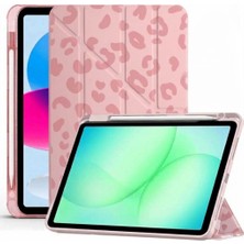 M.TK Moveteck iPad 11 (A16) 2025 & 10. Nesil 10.9 Uyumlu Kılıf Yumuşak Kalem Bölmeli Akıllı Uyku Modlu Yatay ve Dikey Standlı Kapak - Leopar Fiyonk Desenli
