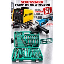 SCHUTZENGER Gazsız Gaz Altı Kaynak Makinesi 180MM Devir Ayarlı Spral Taşlama 216 Parça Çelik Lokma Takımı 3 Lü Set