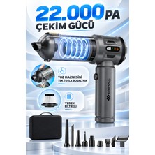 Enshall Yeni Ultra Güçlü Pro Göstergeli 22.000PA Çantalı Araç Içi Şarjlı Süpürge AHV11