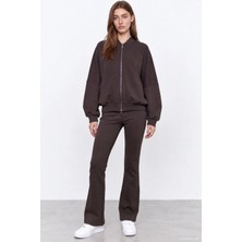 Quzu 27KSWT02861 Fermuar Detaylı Kahverengi Sweatshirt