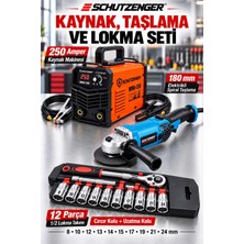 SCHUTZENGER 250A Kaynak Makinesi Bakır Sargı 180MM Devir Ayarlı Spral Taşlama 12 Parça 1/2 Lokma Takımı