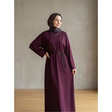 Miostil Comfort Dokulu Uzun Elbise -Bordo