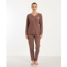 Royam Seamlife Kadın Pamuklu Waffle Kumaş Kışlık Uzun Kollu Sıcak Tutan Pijama Takımı