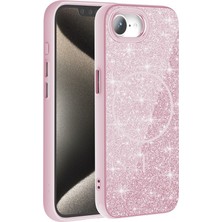 Lopard Apple iPhone 16E Telefon Kılıfı M-Safe Şarj Özellikli Parlayan Simli Kapak Pembe Magsafe