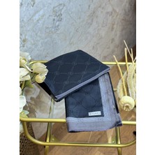Vakko VAKKO-125K41540-SIY Siyah Renk Monogram Pamuk Ipek Bordürlü Şal