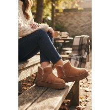StilFest Look Life 26522 Taba Içi Kürklü Kısa Soğuğa Dayanıklı Süet Kadın Bot & Bootie