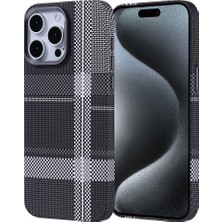 Lopard Apple iPhone 15 Pro Max Telefon Kılıfı M-Safe Şarj Özellikli Karbon Fiber Görünümlü Kapak Gri-Siyah Mıknatıslı Magsafe Arka Kapak Koruma