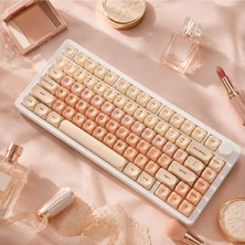 Leaven 128 Tuş Pbt Keycap Seti - Retro Yuvarlak Moa Profil Cherry Mx Uyumlu Klavye Tuşları - Bej