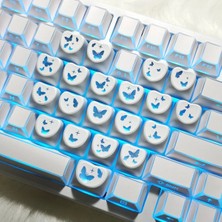 Leaven Kelebek Kalp Keycap Tuş Takımı Pbt - Rgb Uyumlu Işık Geçirgen - Beyaz