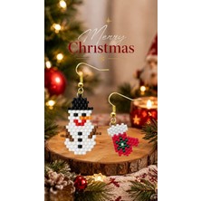 Seard Miyuki Boncuk El Yapımı Eldiven ve Kardan Adam Küpe Yılbaşı Christmas Noel