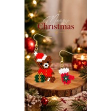Seard Miyuki Boncuk El Yapımı Ayıcık ve Eldiven Küpe Yılbaşı Christmas Noel