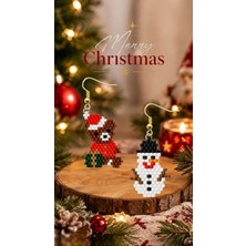Seard Miyuki Boncuk El Yapımı Ayıcık ve Kardan Adam Küpe Yılbaşı Christmas Noel