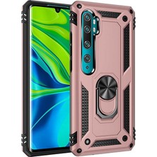 Lopard Xiaomi Mi Note 10 Telefon Kılıfı Kapak Rose Gold Yüzük Tutucu Standlı Arka Kapak Koruma