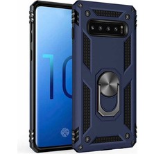 Lopard Samsung Galaxy S10 Telefon Kılıfı Kapak Mavi Yüzük Tutucu Standlı Arka Kapak Koruma
