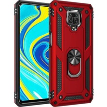 Lopard Xiaomi Redmi Note 9 Pro Telefon Kılıfı Kapak Kırmızı Yüzük Tutucu Standlı Arka Kapak Koruma