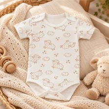 Cantaz Unisex Bebek Kuzu Desenli %100 Pamuk Kısa Kollu Çıtçıtlı Body Zıbın