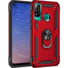 Lopard Huawei P40 Lite E Telefon Kılıfı Kapak Kırmızı Yüzük Tutucu Standlı Arka Kapak Koruma