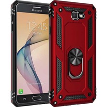 Lopard Samsung Galaxy J7 Prime Telefon Kılıfı Kapak Kırmızı Yüzük Tutucu Standlı Arka Kapak Koruma