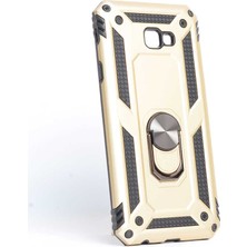 Lopard Samsung Galaxy J4 Plus Telefon Kılıfı Kapak Gold Yüzük Tutucu Standlı Arka Kapak Koruma