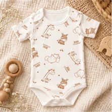 Cantaz Unisex Bebek Safari Hayvan Desenli %100 Pamuk Kısa Kollu Çıtçıtlı Body Zıbın