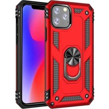 Lopard Apple iPhone 11 Pro Max Telefon Kılıfı Kapak Kırmızı Yüzük Tutucu Standlı Arka Kapak Koruma