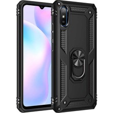 Lopard Xiaomi Redmi 9A Telefon Kılıfı Kapak Siyah Yüzük Tutucu Standlı Arka Kapak Koruma