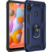 Lopard Samsung Galaxy A11 Telefon Kılıfı Kapak Mavi Yüzük Tutucu Standlı Arka Kapak Koruma