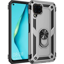 Lopard Huawei P40 Lite Telefon Kılıfı Kapak Gri Yüzük Tutucu Standlı Arka Kapak Koruma