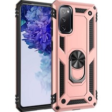 Lopard Samsung Galaxy S20 Fe Telefon Kılıfı Kapak Rose Gold Yüzük Tutucu Standlı Arka Kapak Koruma