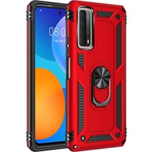 Lopard Huawei P Smart 2021 Telefon Kılıfı Kapak Kırmızı Yüzük Tutucu Standlı Arka Kapak Koruma