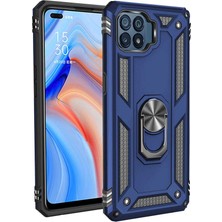 Lopard Oppo Reno 4 Lite Telefon Kılıfı Kapak Mavi Yüzük Tutucu Standlı Arka Kapak Koruma
