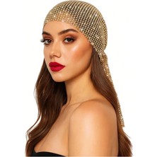 VBX Aura Kadın Taşlı Saç Filesi Bandana Kristal Taşlı Saç Ağı Gelin Festival Beyaz