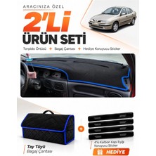 E-BİZ e-biz RENAULT MEGANE 1 (1995-2003) Uyumlu Torpido Örtüsü + Tay Tüyü Bagaj Çantası Seti - Siyah-Mavi - RE038