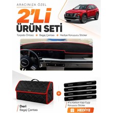E-BİZ E-Biz Hyundai Tucson (2024+ Sonrası) Uyumlu Torpido Örtüsü + Deri Bagaj Çantası Seti - Siyah-Kırmızı