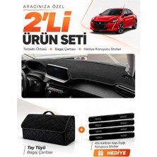 E-BİZ e-biz PEUGEOT 208 (2020-2024) Uyumlu Torpido Örtüsü + Tay Tüyü Bagaj Çantası Seti - Siyah - PE006