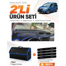 E-BİZ e-biz PEUGEOT PARTNER EKRANLI KAPAKLI (2008-2017) Uyumlu Torpido Örtüsü + Deri Bagaj Çantası Seti - Siyah-Mavi - PE022