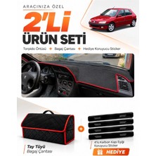 E-BİZ e-biz PEUGEOT 306 (1993-2002) Uyumlu Torpido Örtüsü + Tay Tüyü Bagaj Çantası Seti - Siyah-Kırmızı - PE008