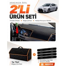 E-BİZ E-Biz Mıtsubıshı Lancer (2007-2015) Uyumlu Torpido Örtüsü + Tay Tüyü Bagaj Çantası Seti - Siyah-Kahverengi