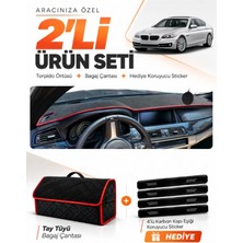 E-BİZ e-biz BMW F10 (2010-2017) Uyumlu Torpido Örtüsü + Tay Tüyü Bagaj Çantası Seti - Siyah-Kırmızı - BM004