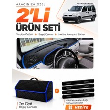 E-BİZ e-biz RENAULT KANGOO 2 AİRBAGLİ (2004-2008) Uyumlu Torpido Örtüsü + Tay Tüyü Bagaj Çantası Seti - Siyah-Mavi - RE027