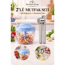 Berdina Home 2’li Mutfak Seti Ipli Manuel Doğrayıcı ve Paslanmaz Çelik Sarımsak Ezici, Pratik Sebze Doğrama Seti