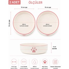 ARKHERA 2'li Set Seramik Kedi ve Köpek Mama , Su Kabı (15CM - 400 Ml)
