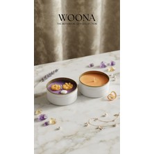 Woona Dekoratif Soya ve Mikro Kristalin Wax Mum Seti - Lavanta ve Portakal Kokulu Aromaterapi El Yapımı Doğal Soya Wax Premium Kokulu 2'li Mum Seti