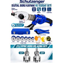 SCHUTZENGER 1200W Dijital Göstergeli Önden ve Yandan Paftalı Boru Kaynak Makinesi Kesim Makası ve Iç Dış Diş Açma Metre Bant Eldiven