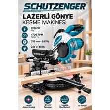SCHUTZENGER 1700W 210 mm Lazerli Gönye Kesme Makinesi Sürgülü Raylı 24 Diş Testere Toz Torbalı Mavi