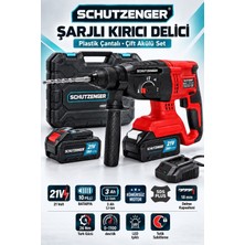 SCHUTZENGER 21V 3AH Çift Akülü Kömürsüz Sds Plus Şarjlı Kırıcı Delici 18 mm 10 Pilli Plastik Çantalı Set Kırmızı