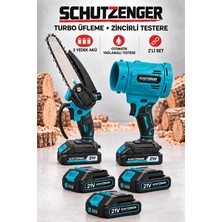 SCHUTZENGER 3 Akülü Turbo Hava Üfleme Makinesi ve Otomatik Yağlamalı Zincirli Odun Kesme Testere Mavi