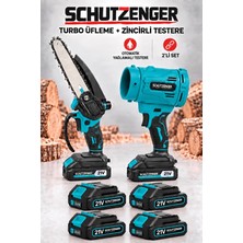 SCHUTZENGER 4 Akülü Turbo Hava Üfleme Makinesi ve Otomatik Yağlamalı Zincirli Odun Kesme Testere Mavi