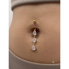 Kurukafa Gift Sallantılı Iri Taşlı Üç Damla Çelik Göbek Piercing